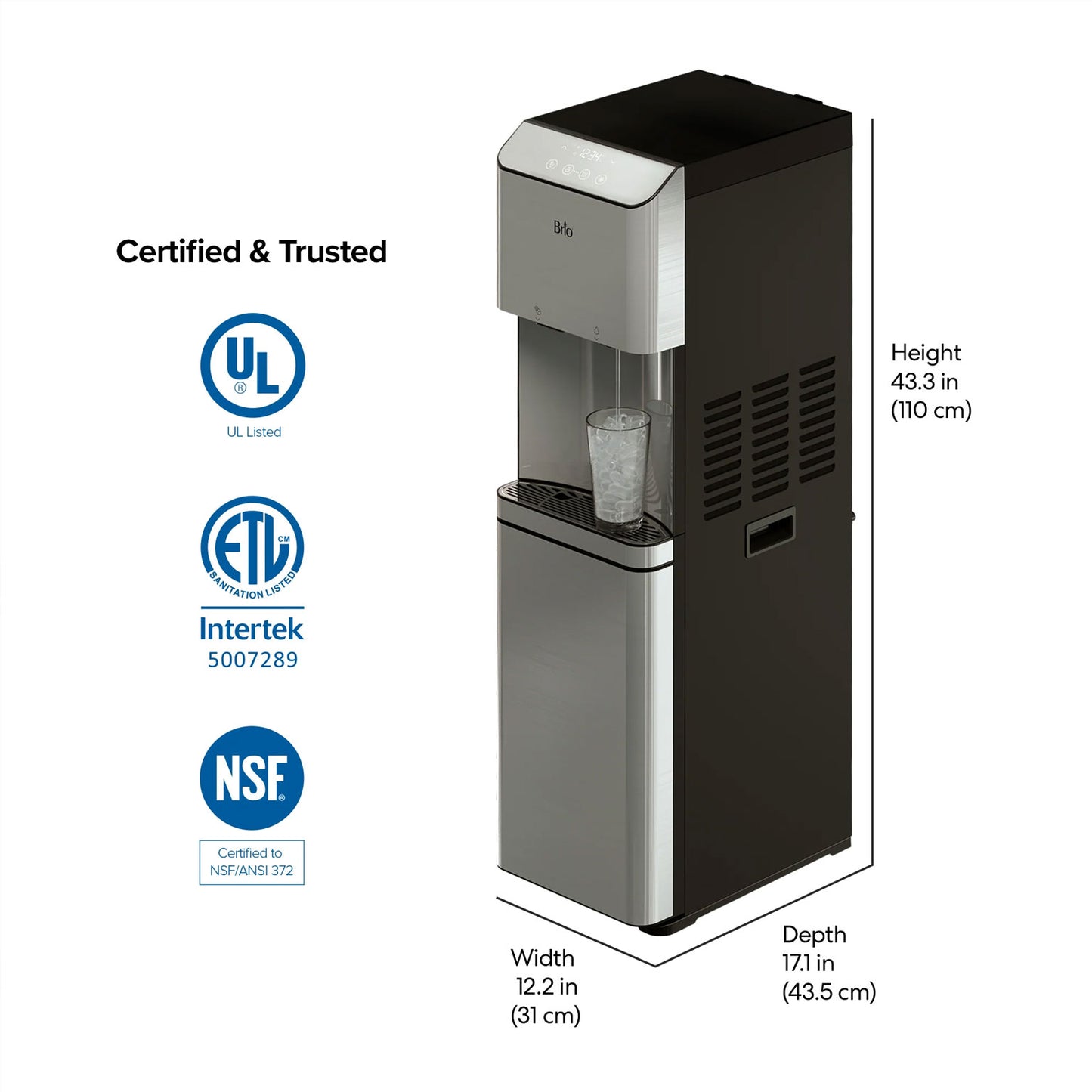 Brio Moderna 4 Stage Reverse Osmosis Bottleless Tri-temp Water Cooler and Ice Dispenser